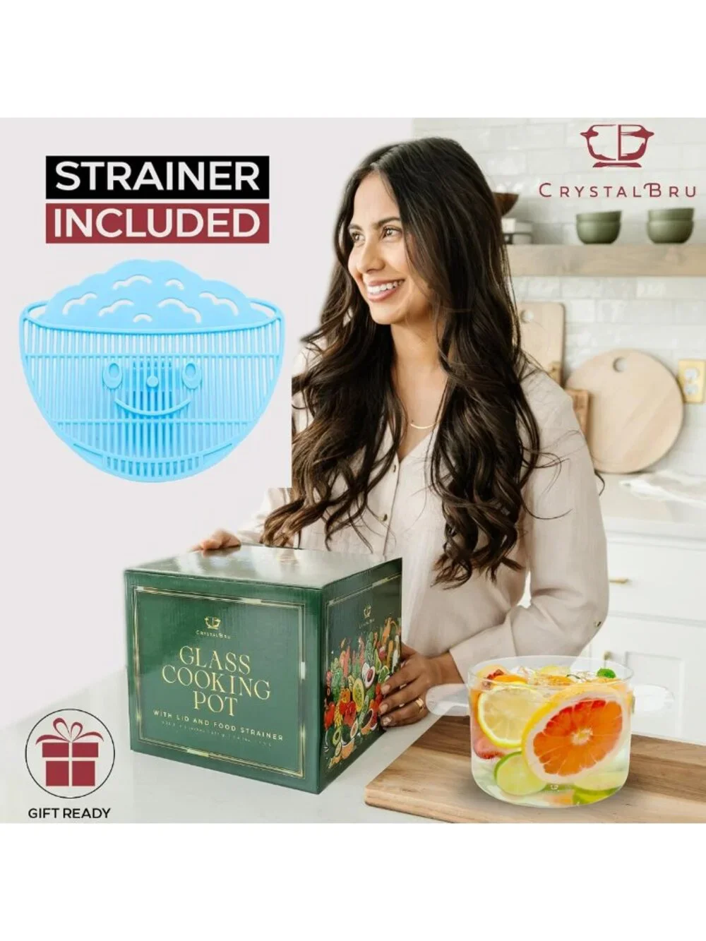 Clear Glass Simmer Pot with Lid & Strainer | Heat-Resistant Borosilicate | Home